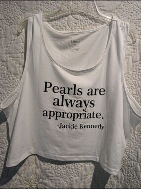 SHEIN White Tank Top with Black Quote Print - Jackie Kennedy